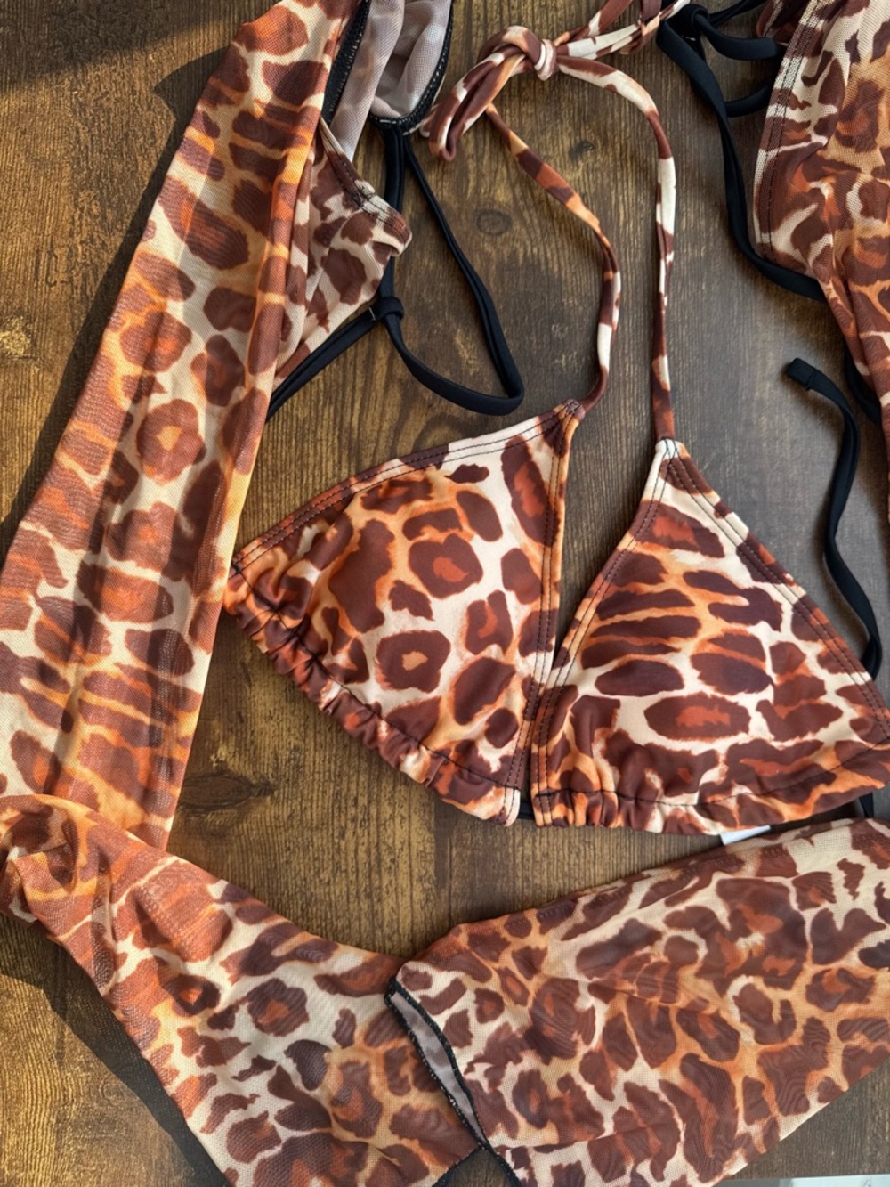 Leopard Print Bikini 4-piece Set with Matching Cover-Up - Brown